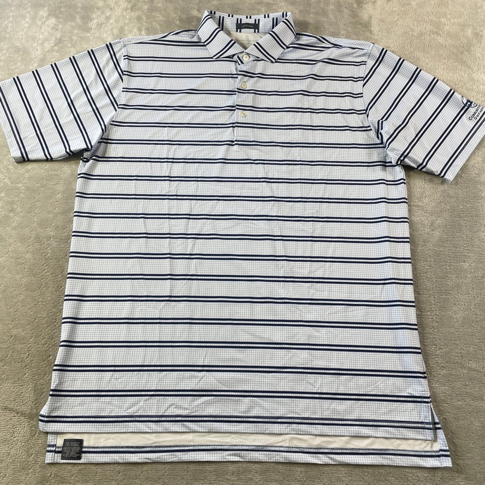 Turtleson Polo Shirt Mens XL Blue Striped Golf Stretch Lightweight Preppy Casual